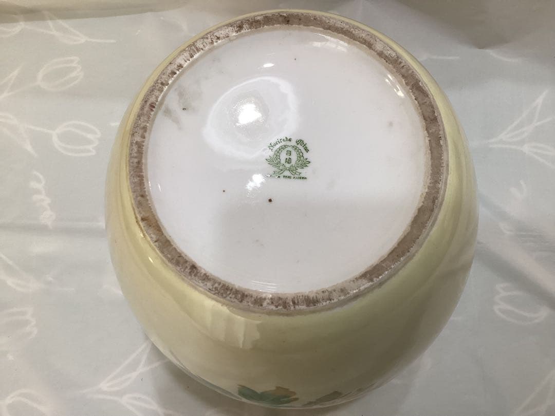 オールドノリタケ　日陶印　月桂樹　大輪牡丹花柄陶器花瓶　ビンテージ　昭和レトロ