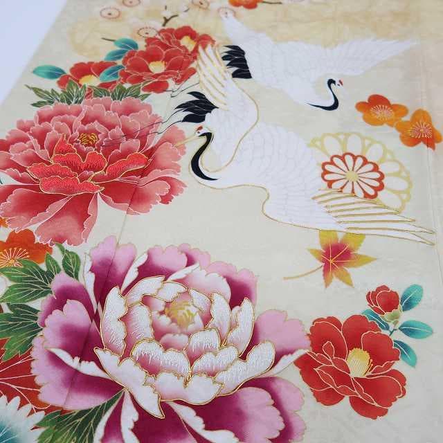 正絹 金駒刺繡 トールサイズ“最高の笑顔を花開く牡丹や鶴♪”振袖 成人