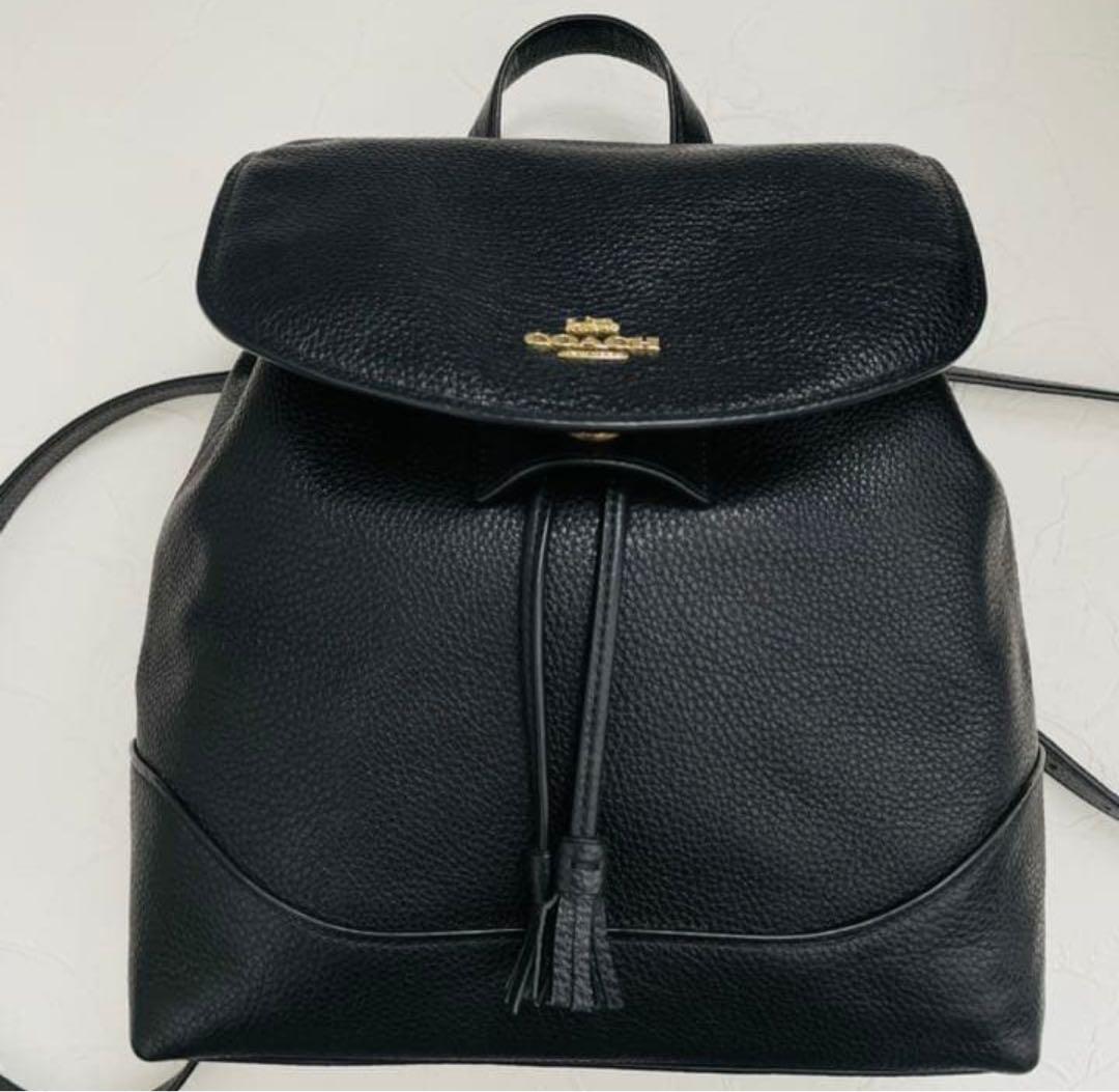 【美品】COACH エル バックパック レザー チャーム チェーン 黒