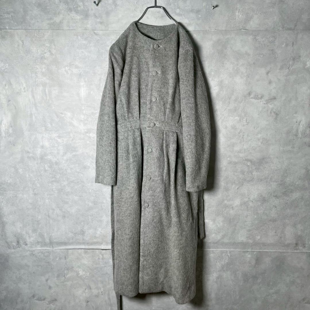 I am I アルパカ混 くるみボタン ウール ノーカラー コート N1967