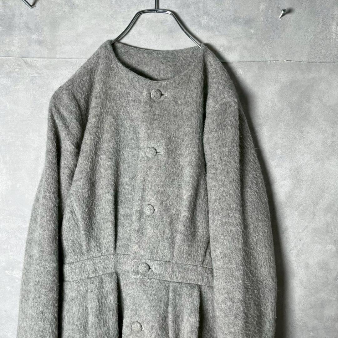 I am I アルパカ混 くるみボタン ウール ノーカラー コート N1967