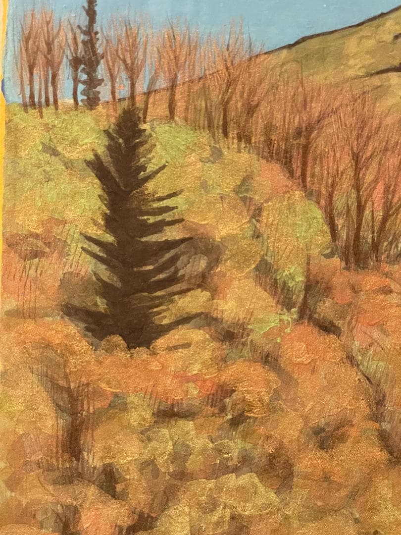 「真作」木下弘勝「芽生きの頃」風景画　油彩画　額装　サイン有り　P10号