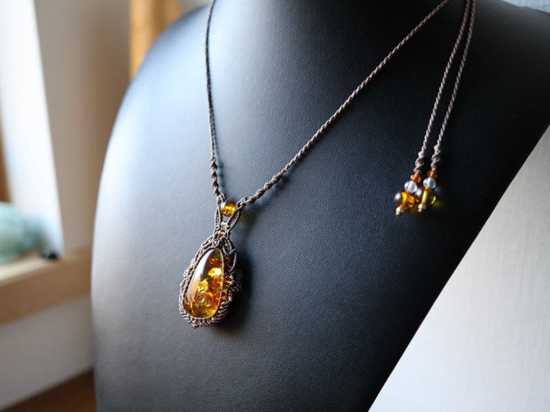 hanatae 琥珀　マクラメ　ネックレス