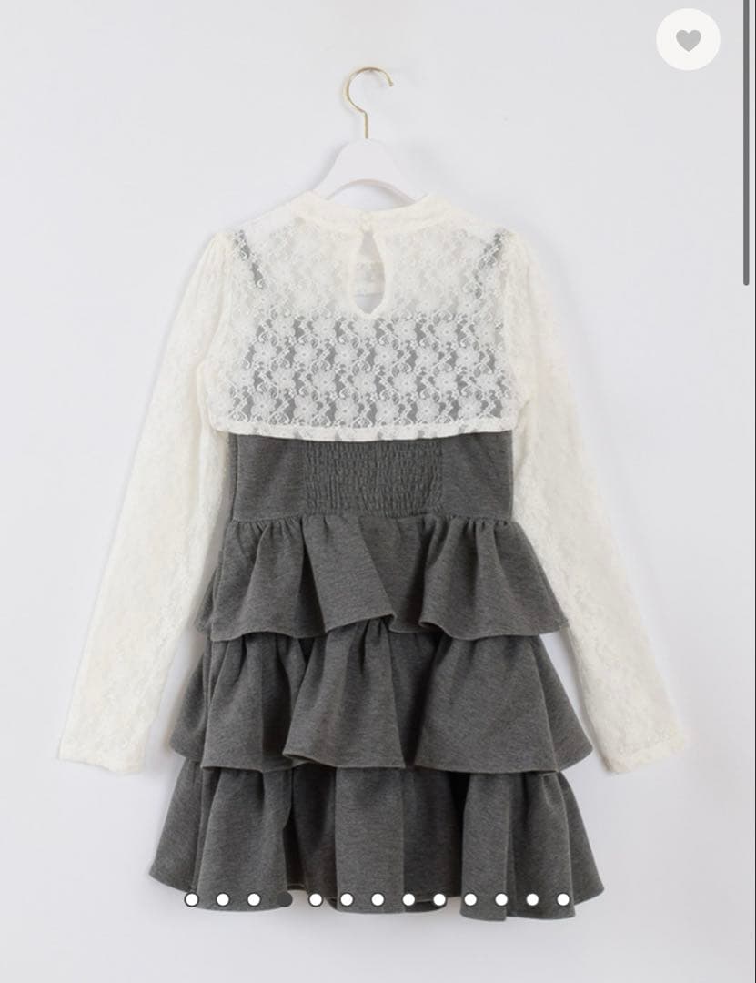 evelyn レース付きティアードミニOP ワンピース チャコール