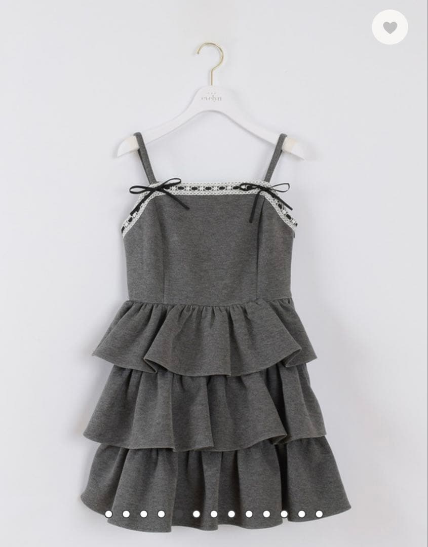 evelyn レース付きティアードミニOP ワンピース チャコール