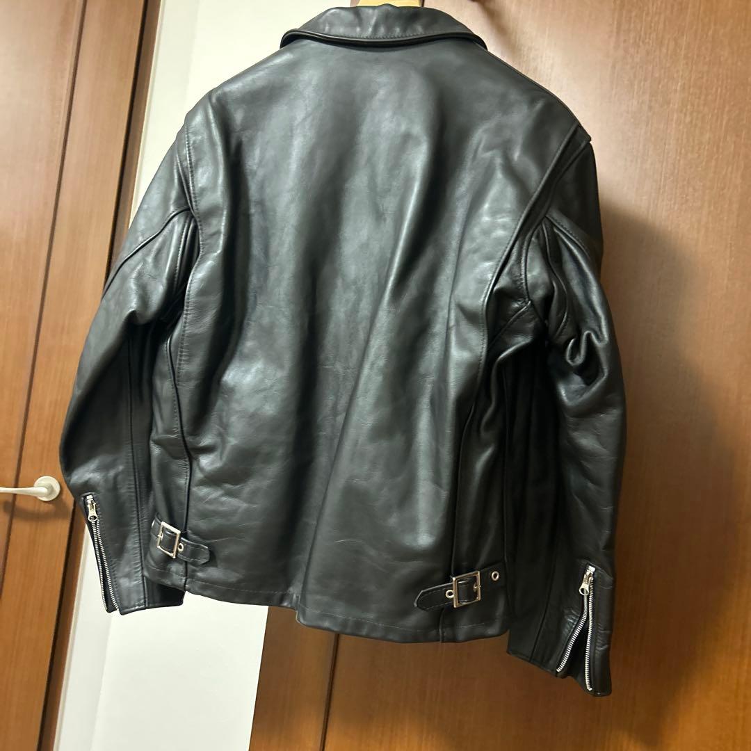 美品 Schott 643 襟付き レザー シングルライダース ブラック 42