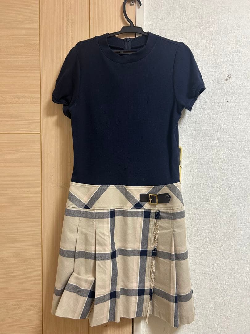 Mam et Moi ネイビー チェック 半袖ワンピース Mam et Moi ネイビー