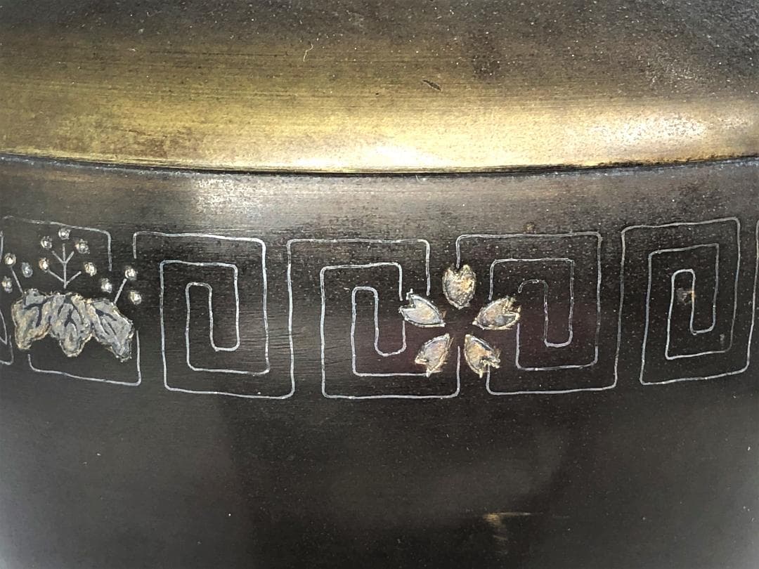 雷紋・和紋象嵌薄端 】 明治～昭和初期 手造彫金 鎌倉蔵出