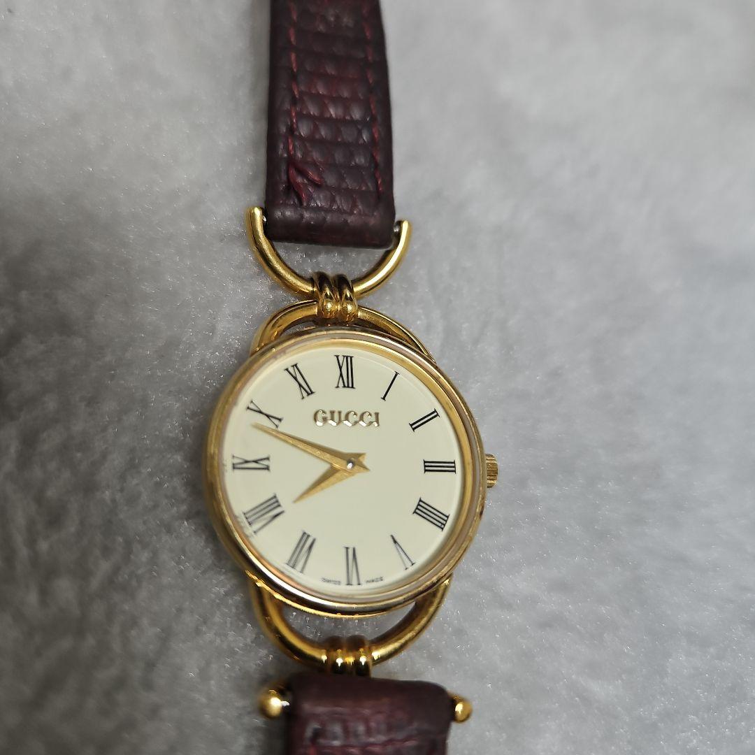 GUCCI アナログ時計 ブラウンレザーベルト