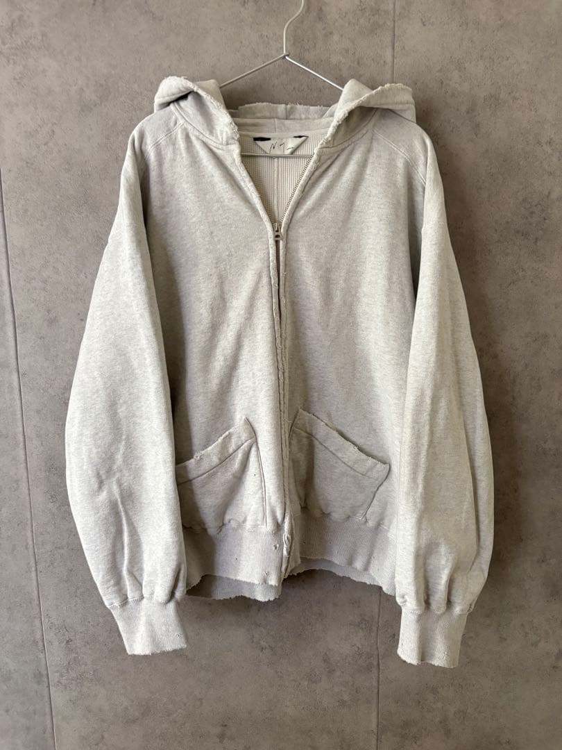アンセルム 裏地サーマルダメージ加工ジップアップパーカー