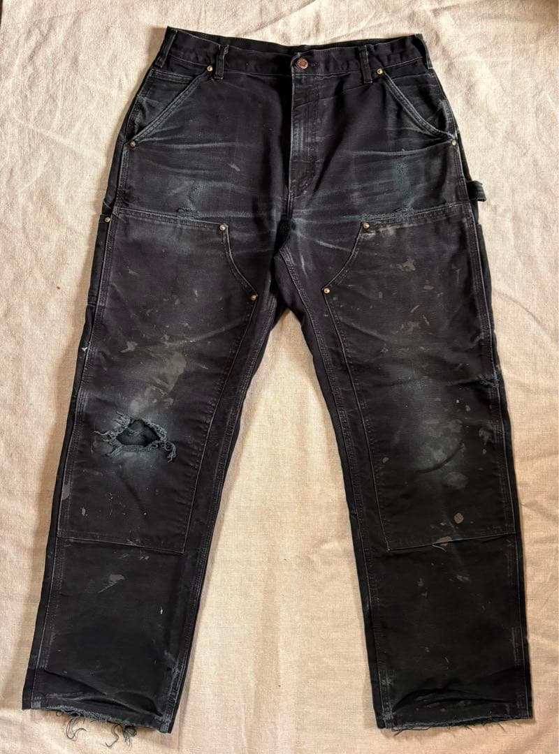 神フェード】USA製 Carhartt カーハートダブルニーブラック33×30