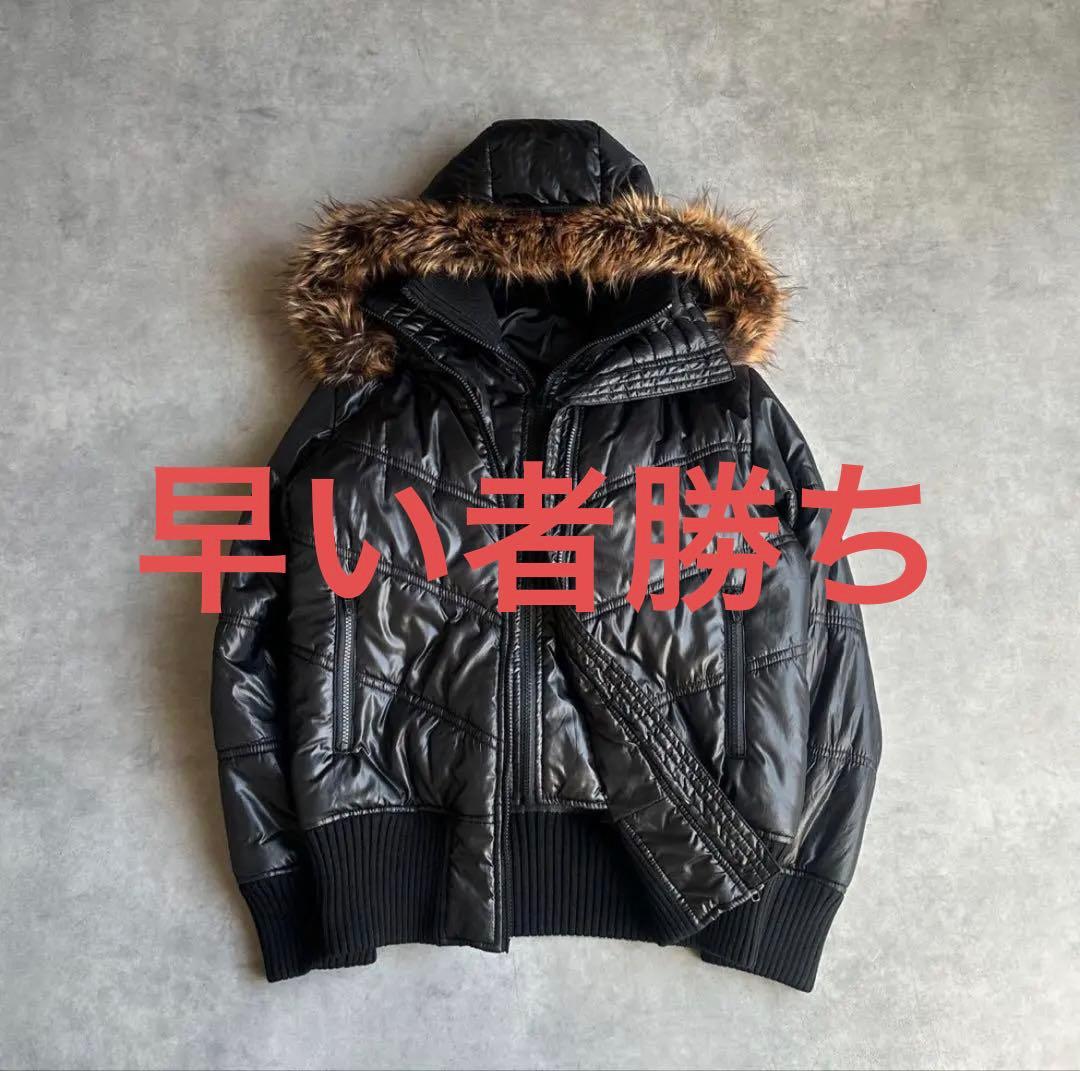 00s Y2K fur down outer 光沢 黒 平成ギャル お兄系 - メルカリ