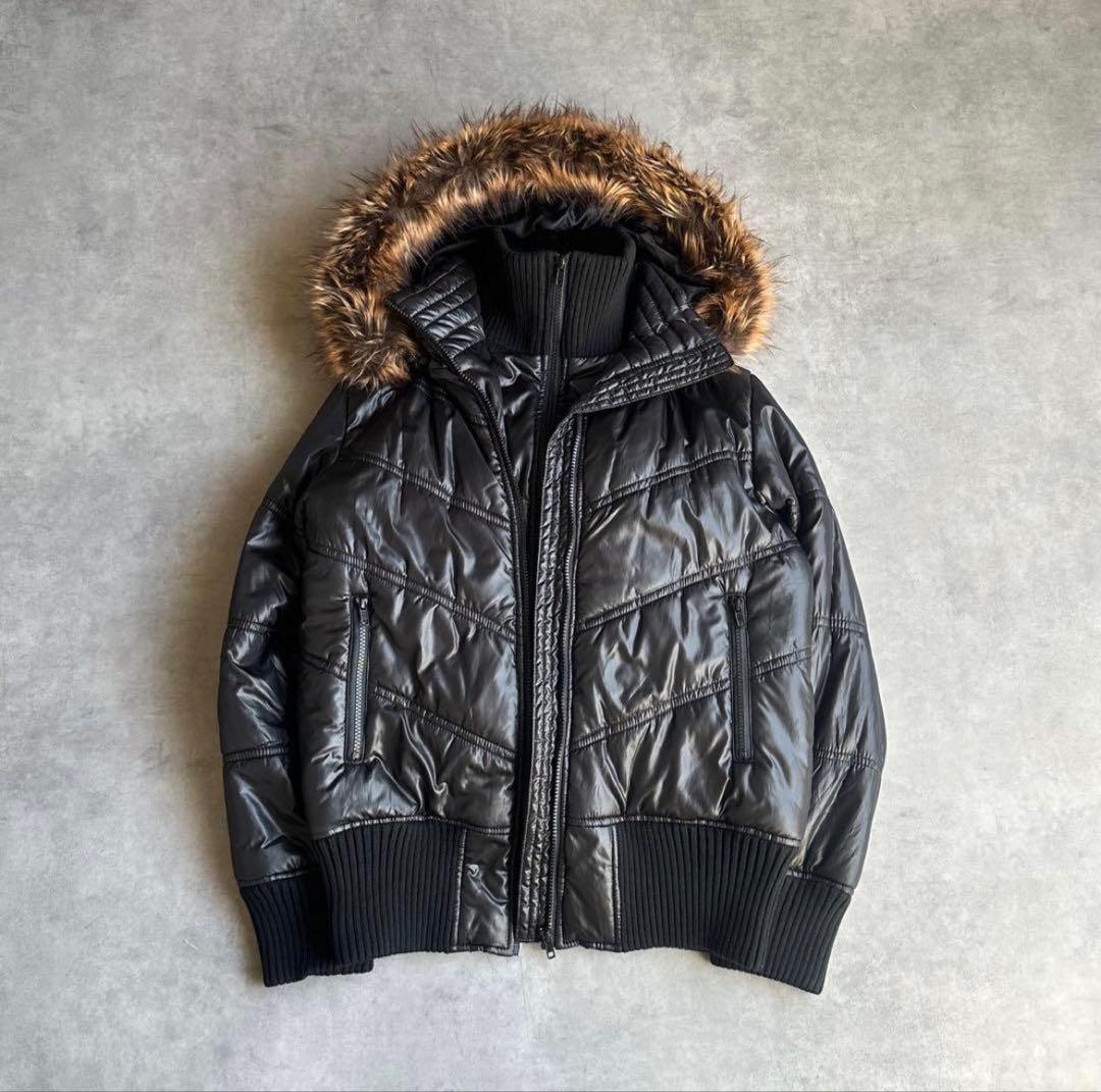 00s Y2K fur down outer 光沢 黒 平成ギャル お兄系 - メルカリ