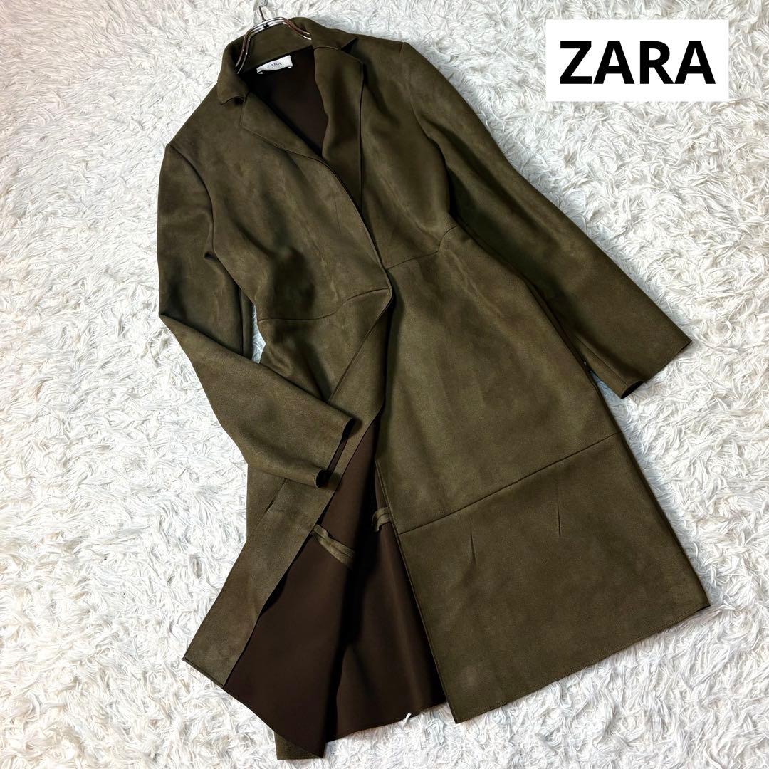 ZARA ザラ フェイクスエードロングコート オリーブグリーン M相当
