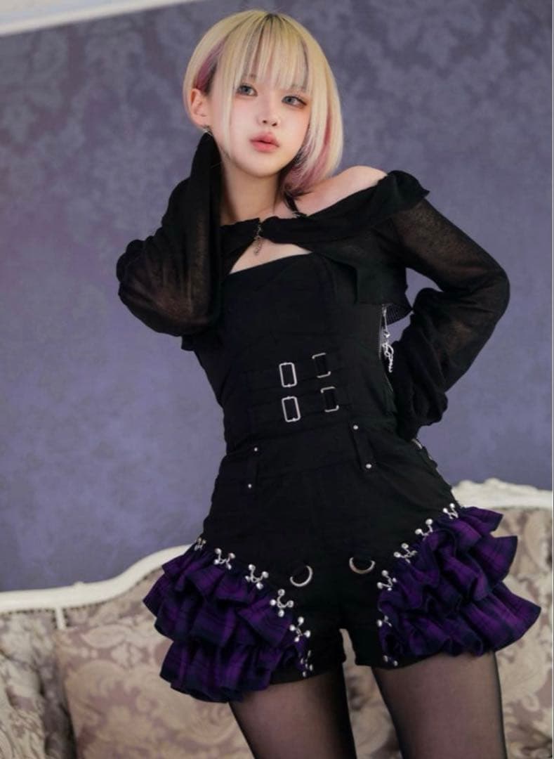 DustDevil ダストデビル チェックフリルオールインワンピース パープル