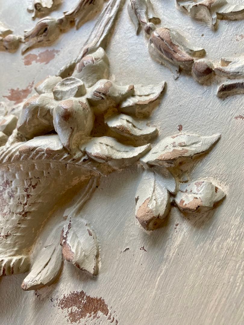 フランス アンティーク 花かご リボン 木製プレート家具装飾 フレンチグレー