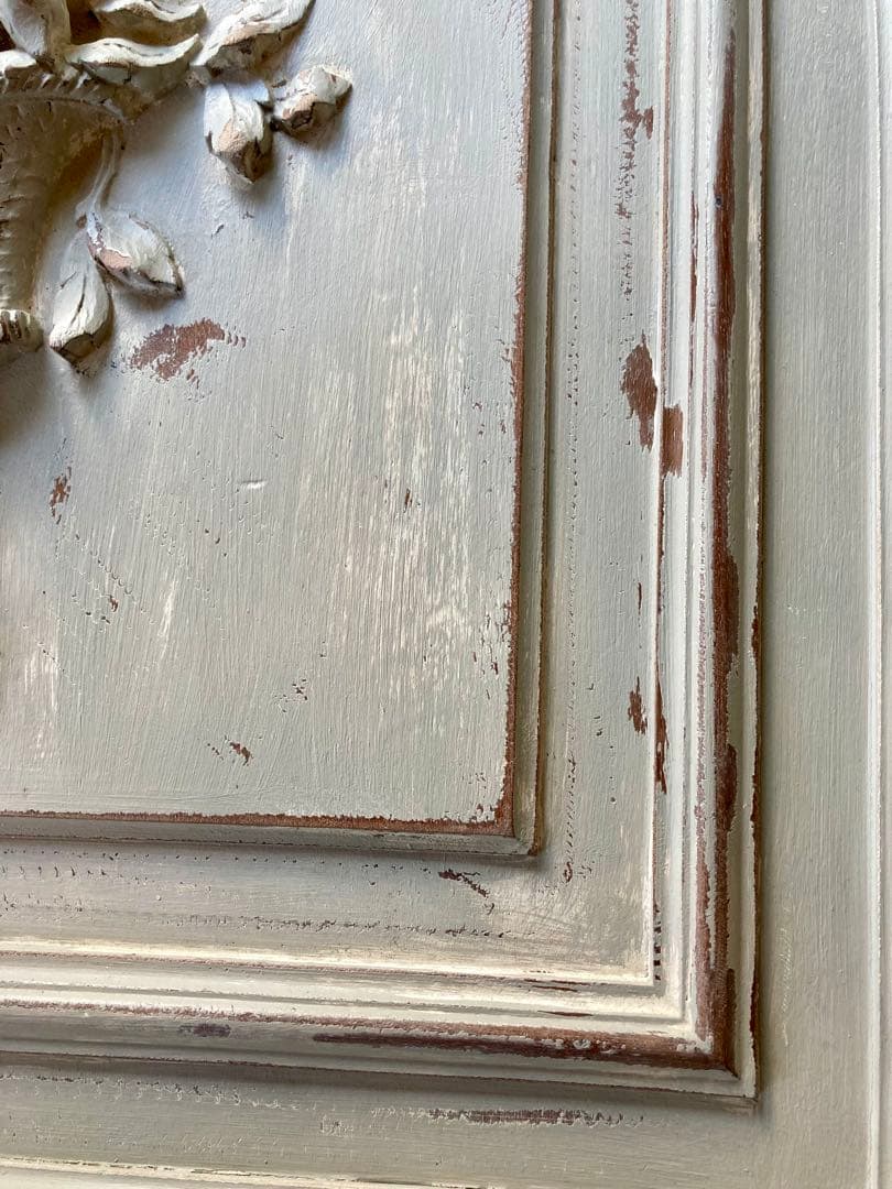 フランス アンティーク 花かご リボン 木製プレート家具装飾 フレンチグレー