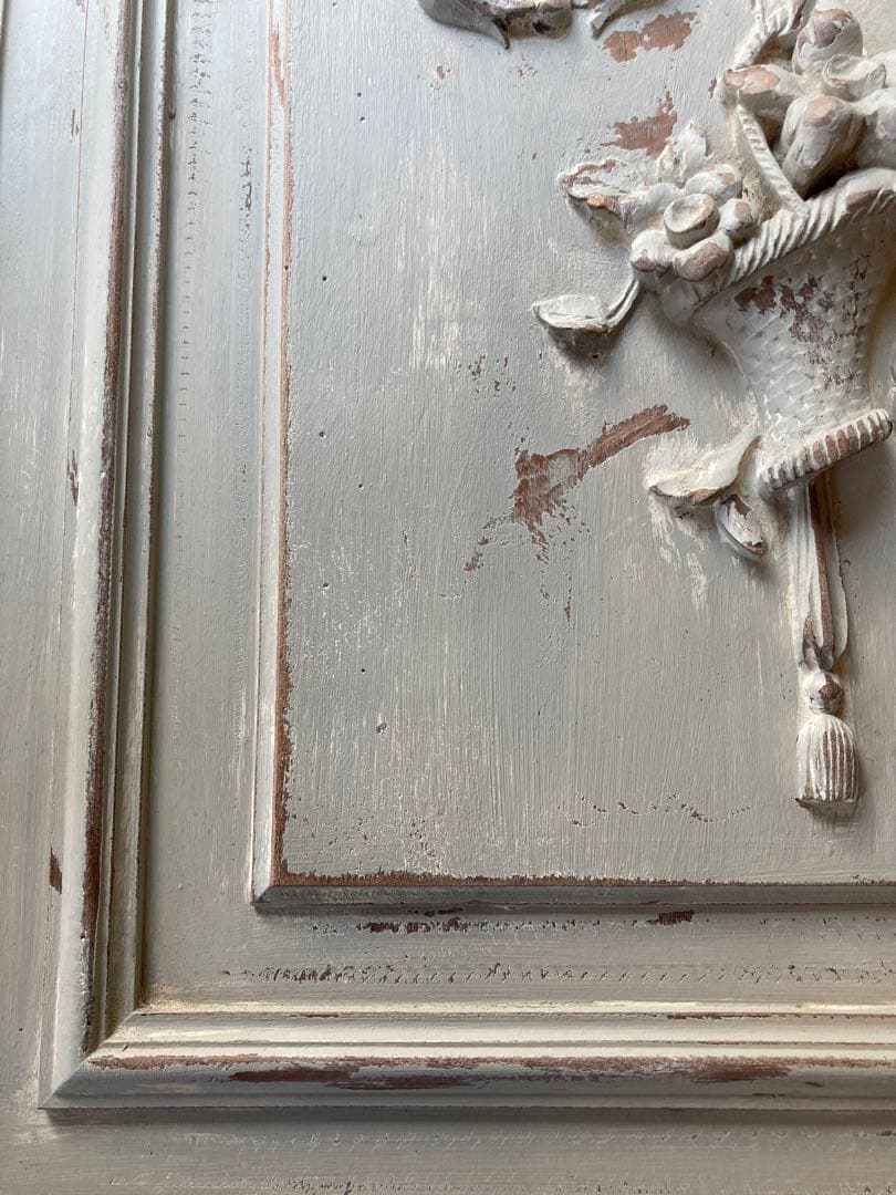 フランス アンティーク 花かご リボン 木製プレート家具装飾 フレンチグレー