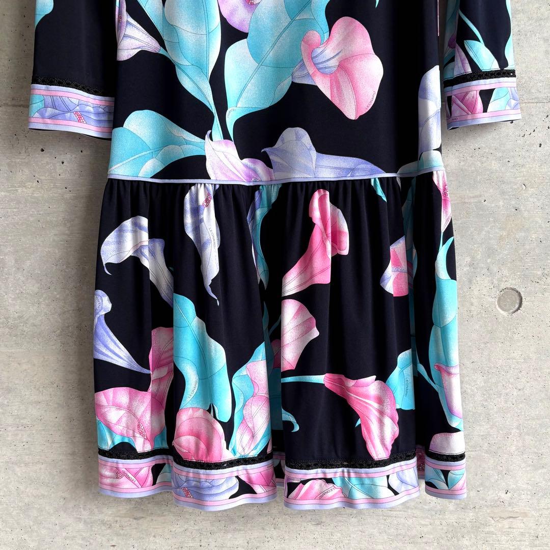 美品 LEONARD カンカン素材 ワンピース 38 花柄
