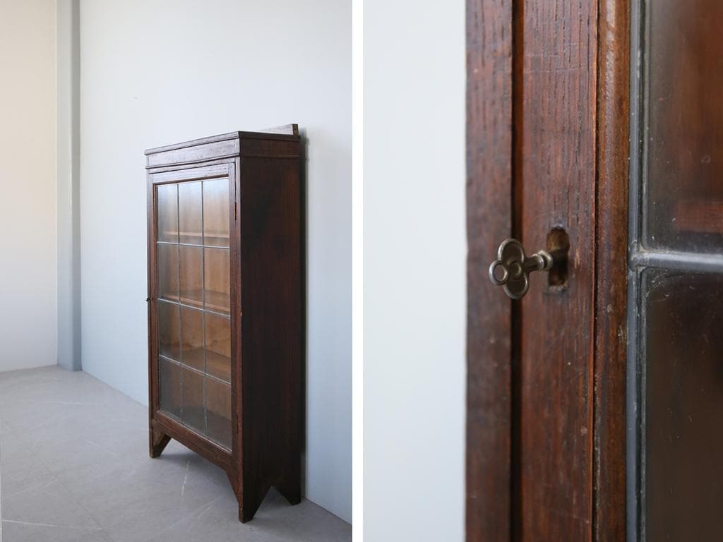 英国アンティーク木製ブックケースキャビネット/本棚/食器棚/飾り棚(91