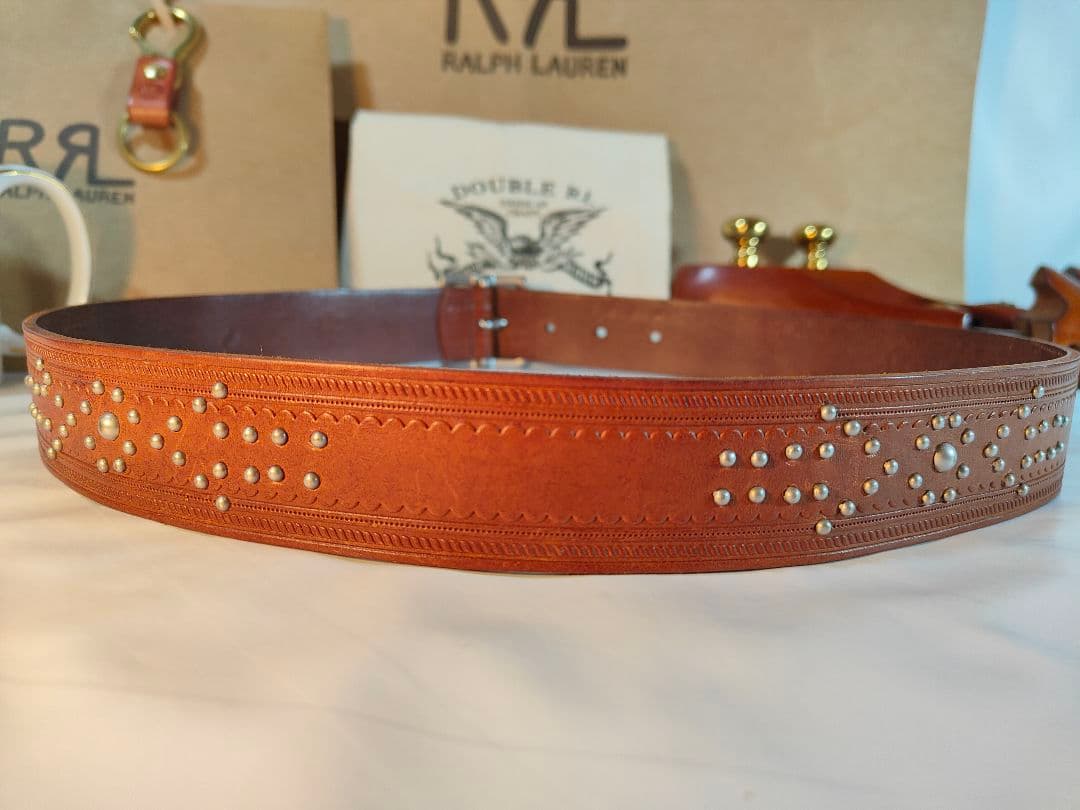 【極美品】RLL ローレンラルフローレン　高級スタッズレザーベルト　厚本革正規品
