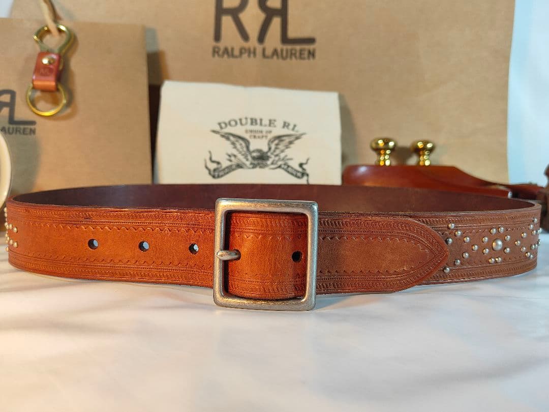 【極美品】RLL ローレンラルフローレン　高級スタッズレザーベルト　厚本革正規品