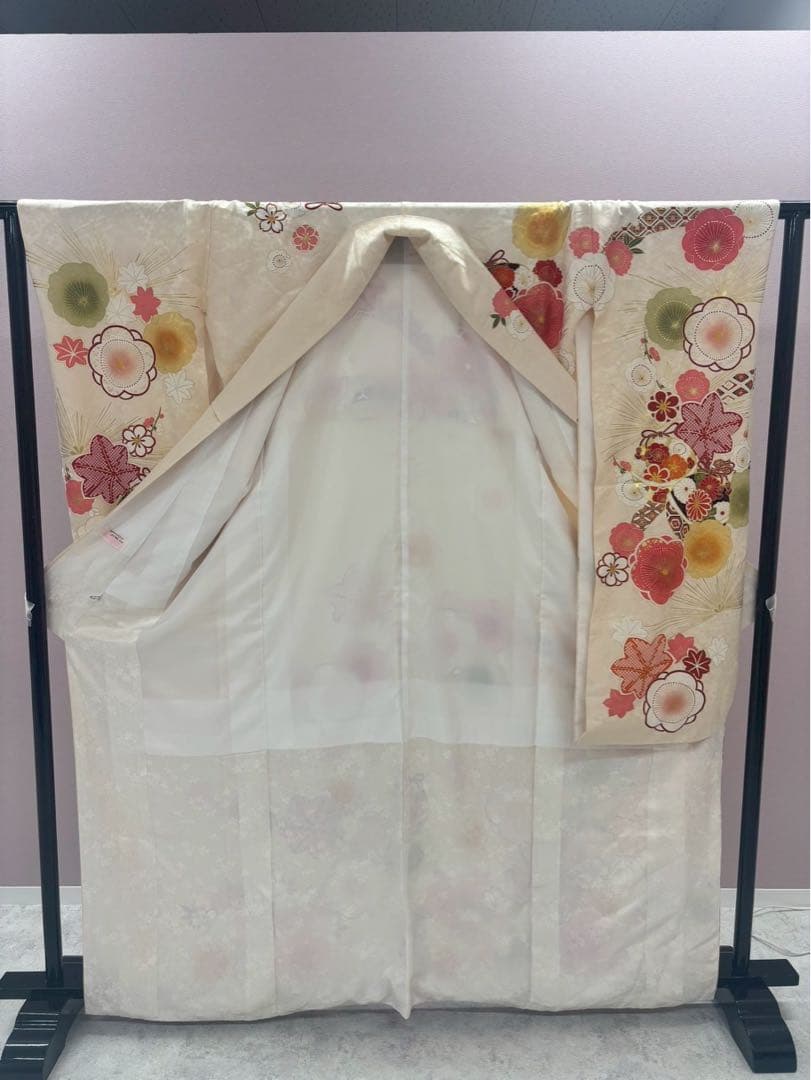 《美品》振袖　単品 A No.417 白　中振袖150〜160cm