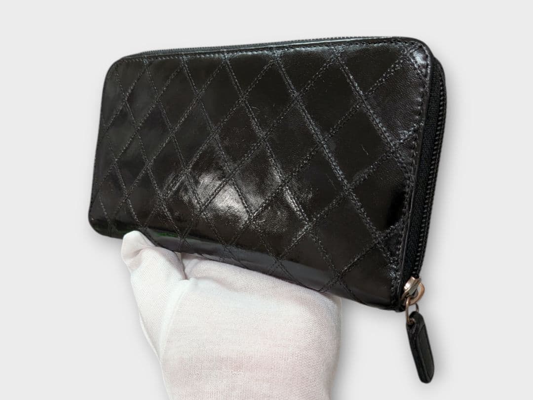 シャネル ビコローレ ラウンドファスナー長財布 ラムスキン 黒 レザー