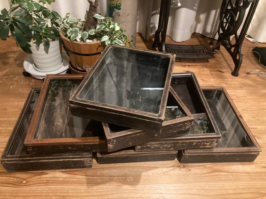 【まとめ買い歓迎】アンティーク　古い木製ガラスケース　お菓子ケース　収納箱　1台