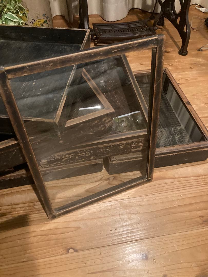 【まとめ買い歓迎】アンティーク　古い木製ガラスケース　お菓子ケース　収納箱　1台