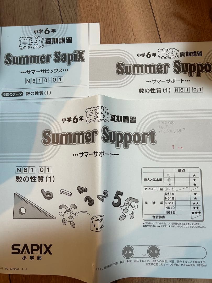 サピックス夏期講習 算数サマーサポートとサマーサピックス 小6 sapix