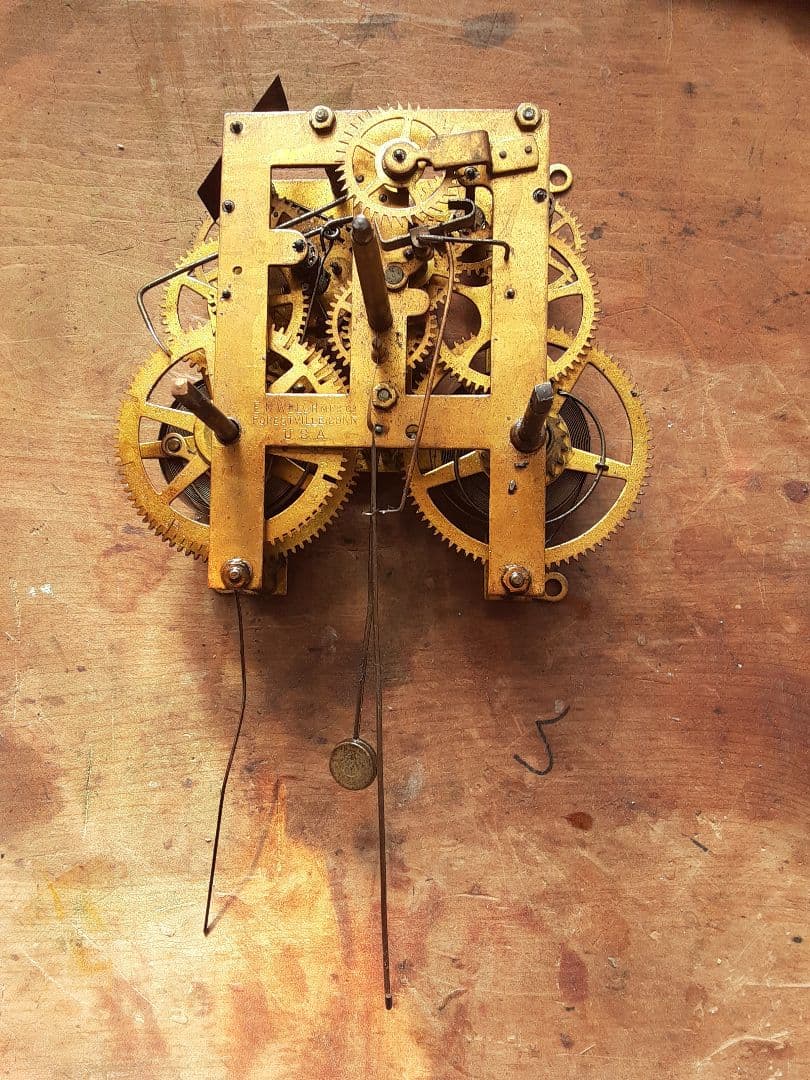 明治時代の八角形の柱掛時計、アメリカ製、機械式、ボンボン時計、調整済動作品