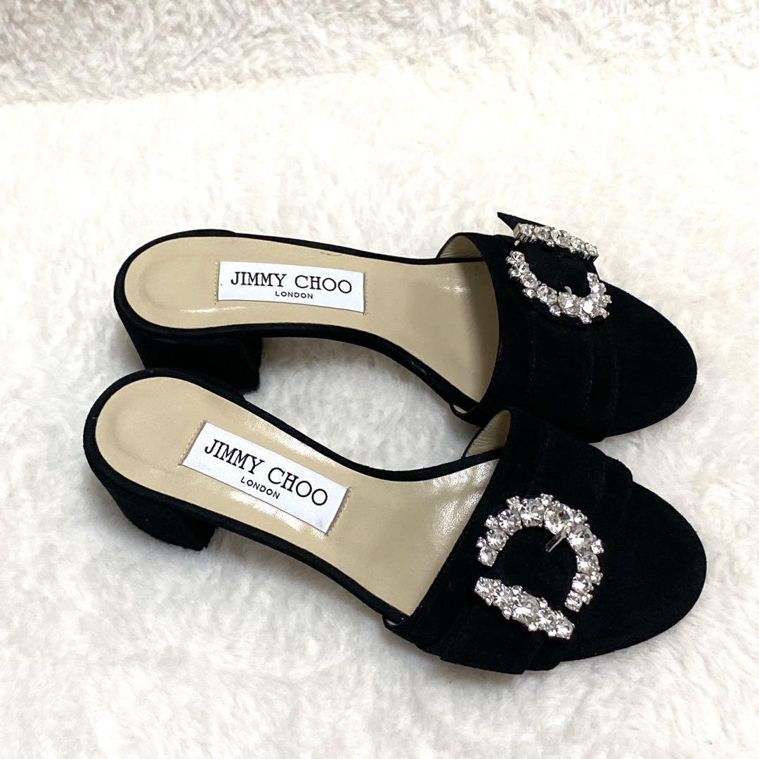 極美品✨ジミーチュウ クリスタル バッグ ミュールサンダル スエード 黒