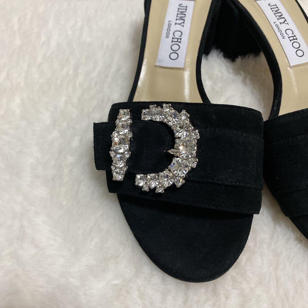 極美品✨ジミーチュウ クリスタル バッグ ミュールサンダル スエード 黒