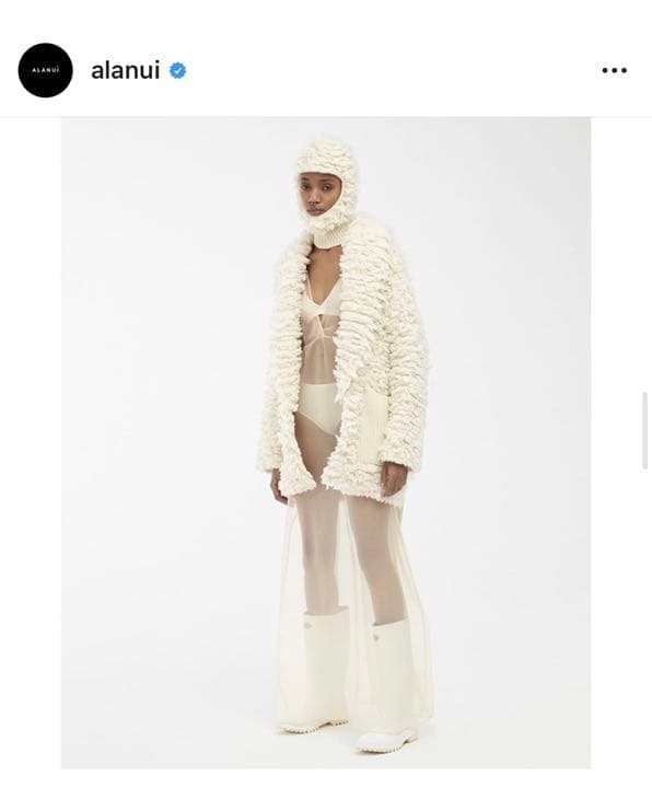 オフホワイト ウール ファー スティッチ バラクラバ　ALANUi