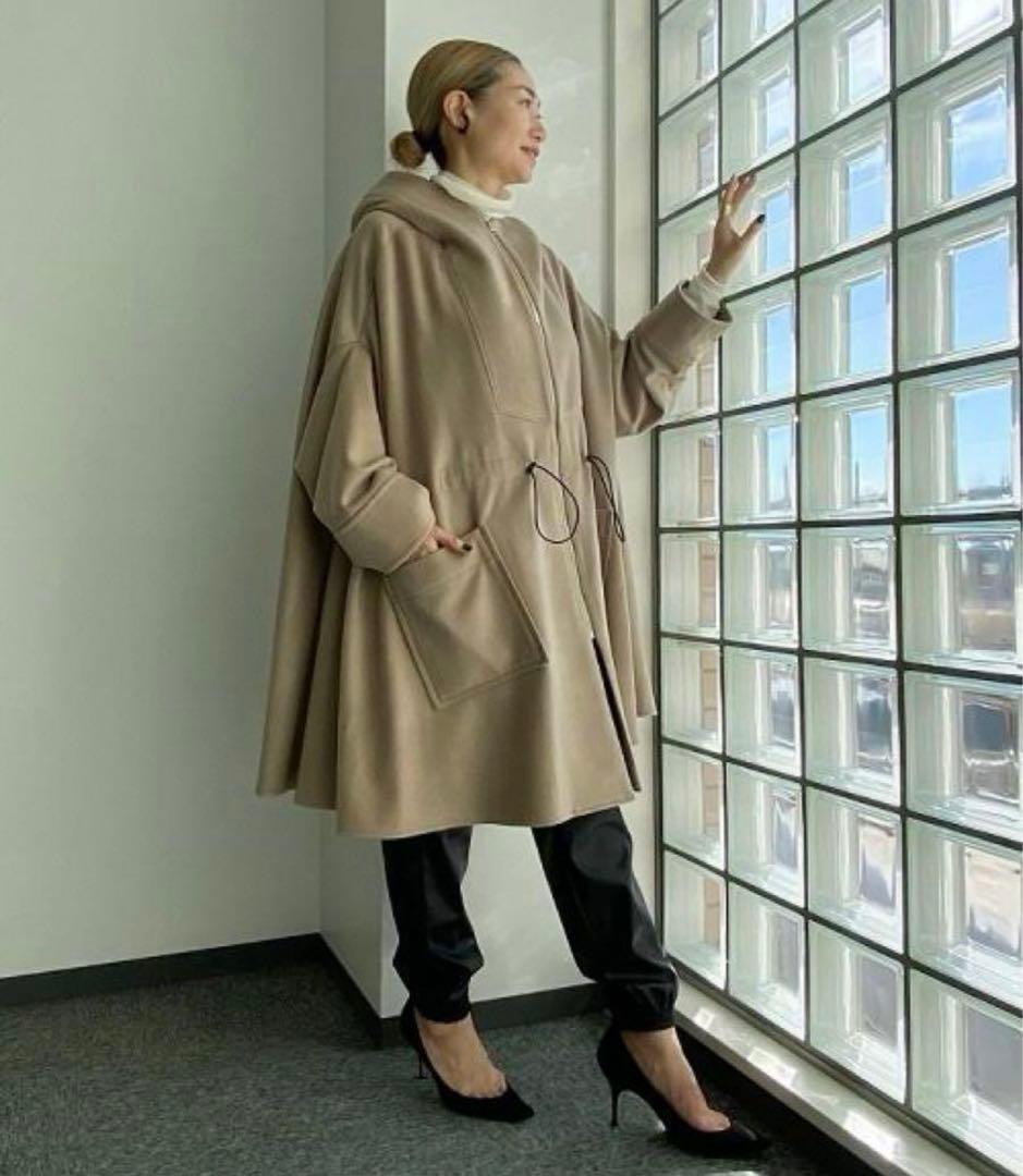 ハウスオブロータス　カシミヤ混　ビーバーポンチョコート　ロング丈