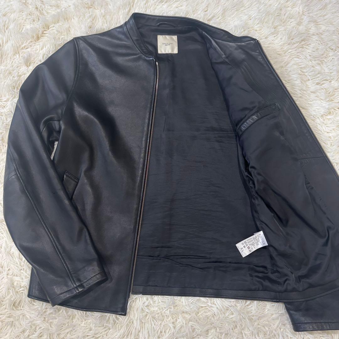 エディフィス XL ラムレザー シングルライダースジャケット 黒 大きいサイズ