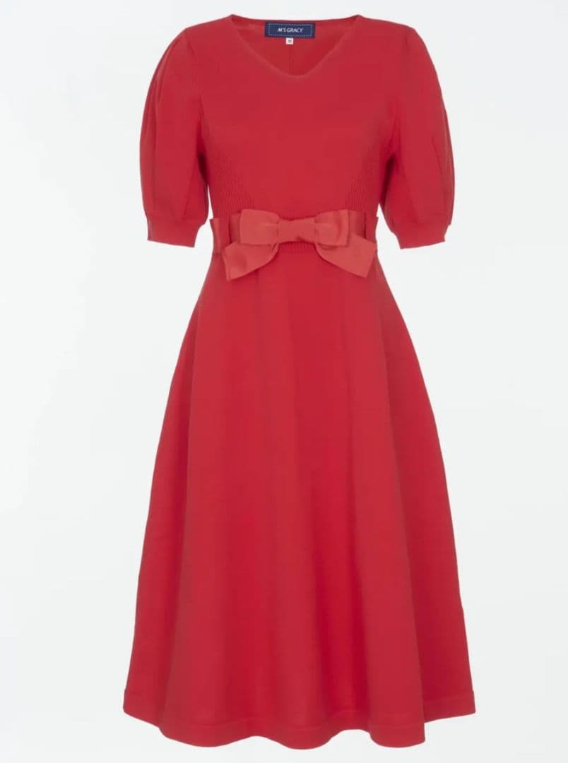 エムズグレイシー♡ニットワンピース　38 未使用　ウエストリボン