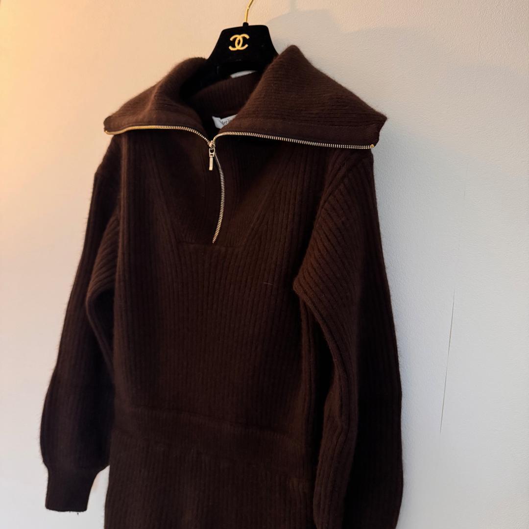 Her lip to ハーフジップニットミニドレス　こじはるブラウンニットワンピ