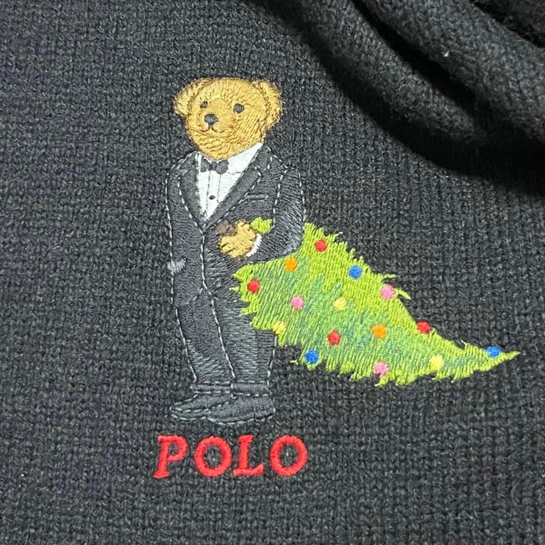 ポロラルフローレン ポロベア刺繍 ブラック マフラー 23cm×178cm.