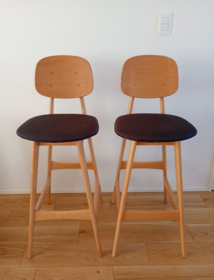 ナチュラル木製バースツール2脚セット