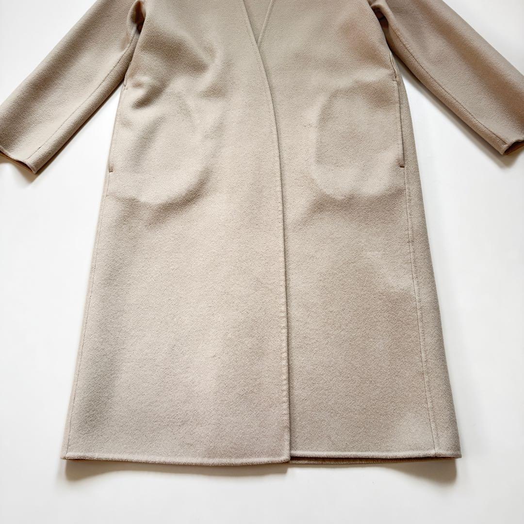 セオリー カシミヤダブルフェイスロングコート ノーカラー ガウンコート ベージュ