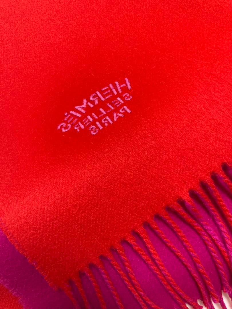 【美品】大判HERMES カシミヤ リバーシブルストール マフラー