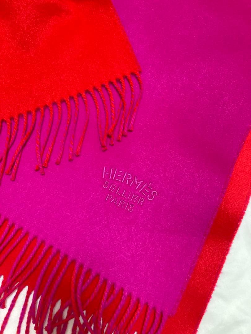 【美品】大判HERMES カシミヤ リバーシブルストール マフラー