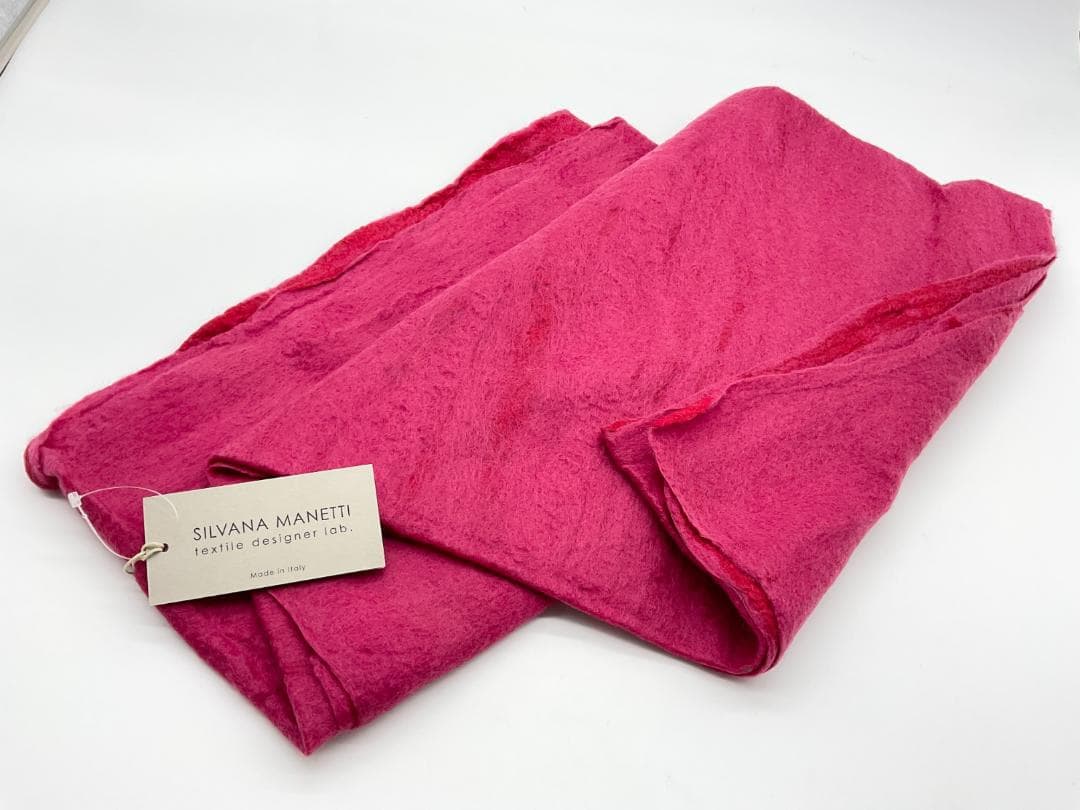 新品】SILVANA MANETTI シルク混ストール レッド×ラズベリー F