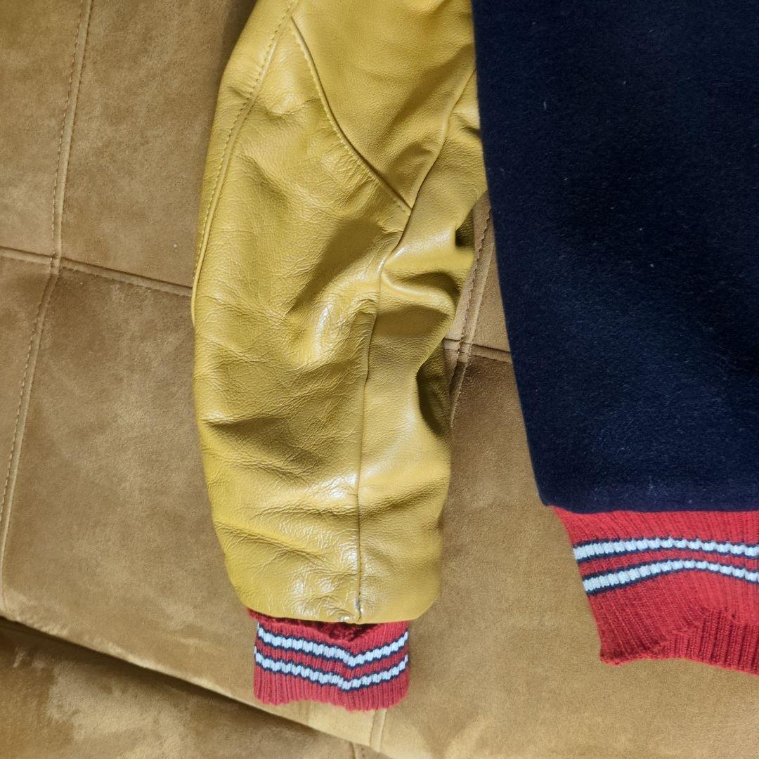 DeLONG スタジャン 38 レッド/ネイビー/キャメル　クレイジーカラー