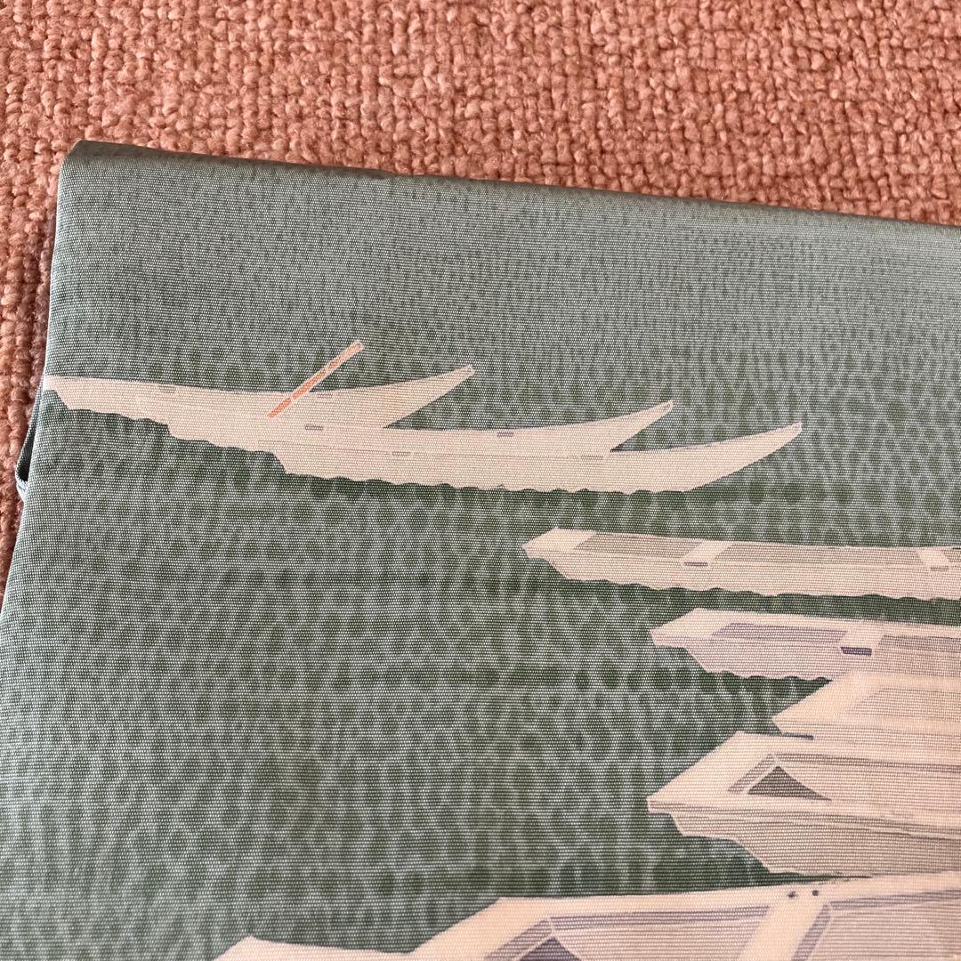 ①塩瀬 9寸名古屋帯 坂井教人 青磁色に舟