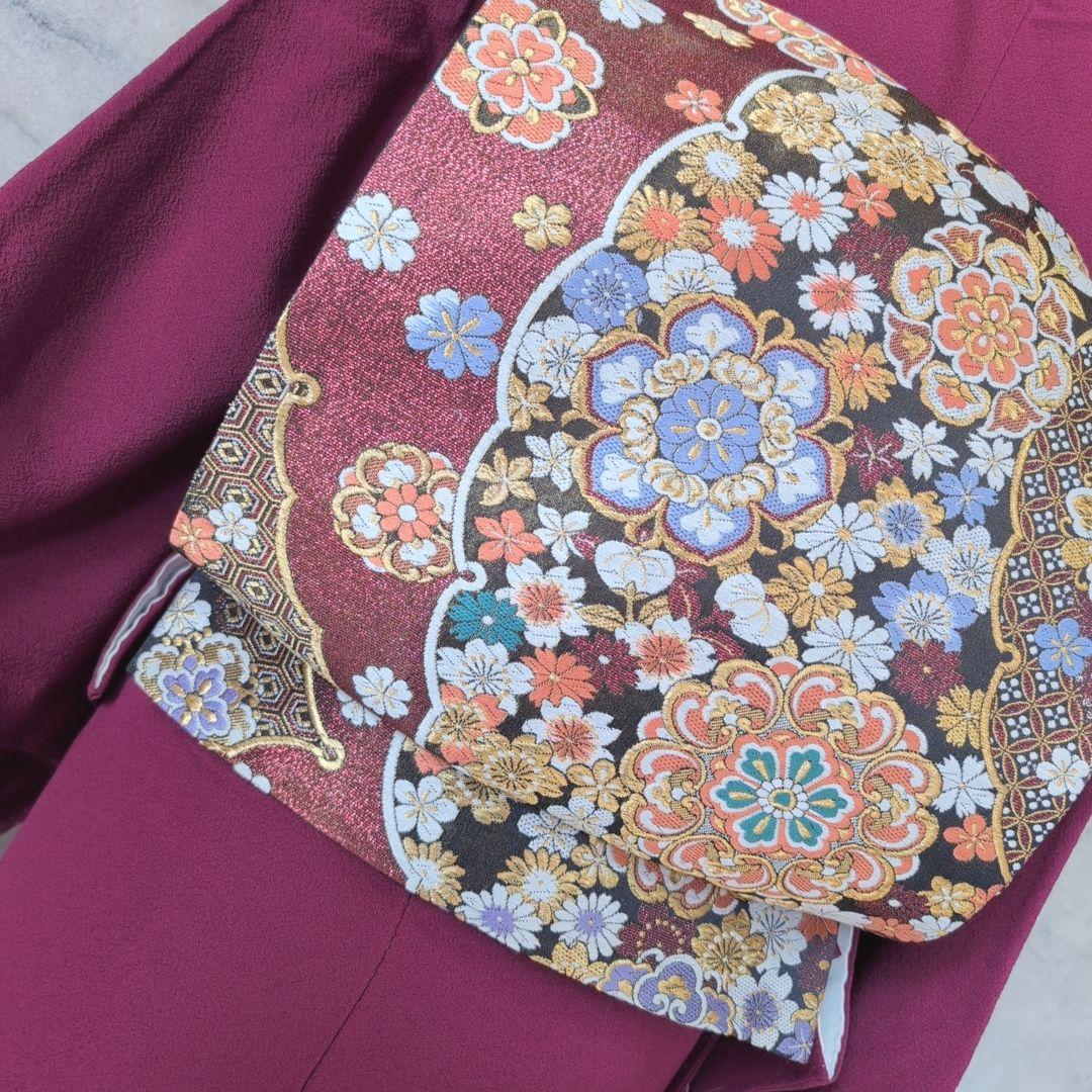 色無地 着物 フルセット 正絹 マゼンタ 赤紫 しつけ糸 O10 - メルカリ