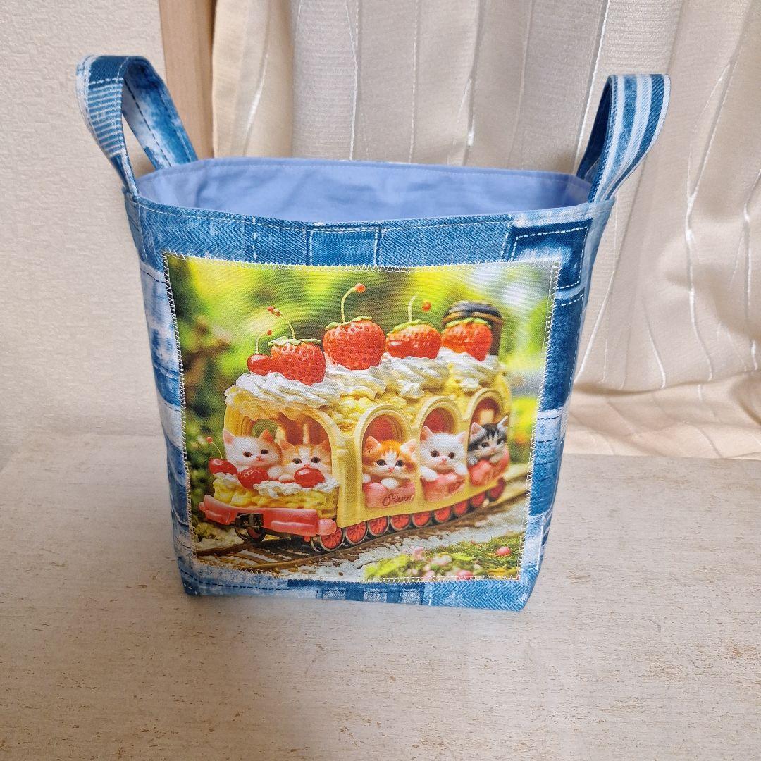 激レアねこパネル生地 ハンドメイド 布バスケット