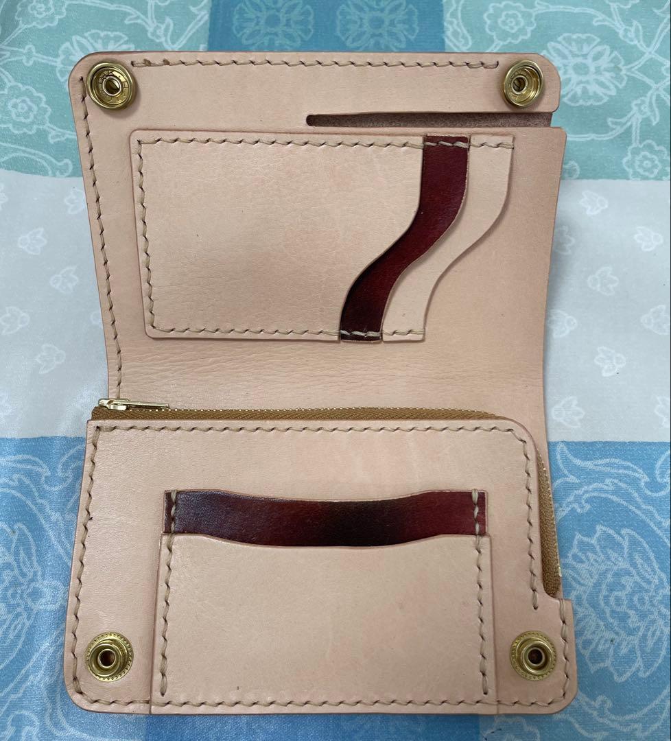 トラッカーウォレット　ミドルサイズ　お札を楽に収納　赤＋茶＋ナチュラル